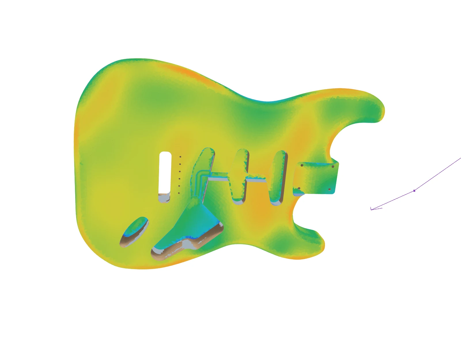 Base dry-film distribution on an example guitar body